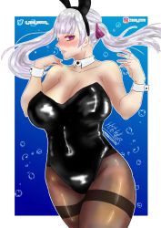 Rule 34 | 1girl, absurdres, animal ears, bikini, black clover, blush, breasts, grey hair, highres, hito clover, large breasts, leotard, looking at viewer, looking away, nipples, noelle silva, nude, pantyhose, pink eyes, playboy bunny, pubic hair, rabbit ears, silver pubic hair, swimsuit, twintails