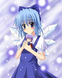 Rule 34 | 1girl, blue eyes, blue hair, bow, chibi, cirno, exe (artist), female focus, letty whiterock, matching hair/eyes, perfect cherry blossom, snow, solo, touhou, xe (execut3r)