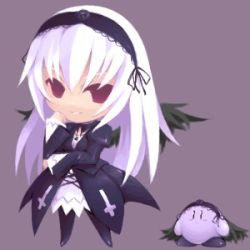Rule 34 | 00s, chabo (fuketsudan), chibi, chibi only, crossover, grey background, kirby, kirby (series), lowres, nintendo, rozen maiden, simple background, solo, suigintou, wings