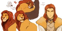 Rule 34 | 1boy, animification, bad id, bad pixiv id, brown eyes, brown hair, colored sclera, disney, fur trim, korean text, lion, male focus, mane, mufasa, personification, red hair, solo, the lion king, yamyo, yellow sclera