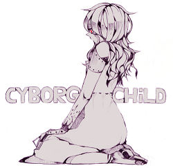 Rule 34 | 1girl, cyborg, dress, english text, kneeling, long hair, lowres, monochrome, red eyes, scp-191, scp foundation, seriko (seo77000), sitting, solo
