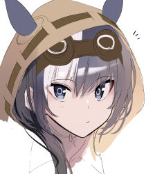 Rule 34 | 1girl, arknights, blue eyes, blue hair, closed mouth, ears through headwear, eyewear on head, glaucus (arknights), glaucus (exterminator in the square) (arknights), highres, hood, hood up, multicolored hair, notice lines, official alternate costume, romaji commentary, sketch, solo, streaked hair, tetuw