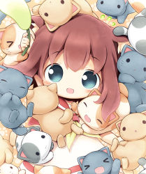 Rule 34 | &gt; &lt;, 1girl, :d, > <, ^ ^, aikei ake, animal ears, blue eyes, blush, brown hair, cat, cat ears, closed eyes, open mouth, original, sailor collar, short hair, smile, solo, too many, too many cats, xd
