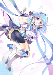 Rule 34 | 10s, 1girl, aoki reika, ass, bike shorts, bike shorts under skirt, blue eyes, blue hair, blue skirt, blue theme, boots, bow, bowtie, brooch, choker, cure beauty, eyelashes, full body, fuyouchu, gloves, head wings, jewelry, knee boots, long hair, looking back, magical girl, matching hair/eyes, multicolored eyes, precure, purple eyes, shorts, shorts under skirt, skirt, smile precure!, solo, tiara, white background, white gloves, wings