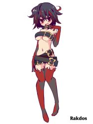 Rule 34 | 1girl, belt, belt bra, belt skirt, black hair, blush, boots, breasts, character name, collar, elbow gloves, gloves, image sample, magic: the gathering, md5 mismatch, messy hair, multicolored eyes, multicolored hair, navel, oshiruko (tsume), personification, pixiv sample, red hair, short hair, solo, thigh boots, thighhighs, two-tone hair, underboob