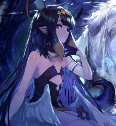 Rule 34 | 1girl, akieda, bare shoulders, black dress, blush, breasts, detached collar, detached sleeves, dress, fang, flat chest, fur collar, halo, hololive, hololive english, long hair, looking at viewer, low wings, mole, mole under eye, ninomae ina&#039;nis, ninomae ina&#039;nis (1st costume), photoshop (medium), pointy ears, purple eyes, purple hair, short dress, sidelocks, single detached sleeve, smile, solo, tentacle hair, tentacles, virtual youtuber, wings