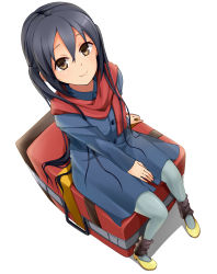 Rule 34 | 1girl, bad id, bad pixiv id, black hair, blue pantyhose, brown eyes, haine, highres, k-on!, k-on! movie, long hair, looking up, luggage, nakano azusa, pantyhose, perspective, solo