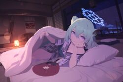 Rule 34 | 1girl, absurdres, animal ear fluff, animal ears, architecture, artist request, bath yukata, bed invitation, blue archive, blue halo, blush, breasts, choko (cup), cleavage, come hither, crossed bangs, cup, east asian architecture, extra ears, floor lamp, futon, game cg, green eyes, green hair, grey kimono, hair between eyes, halo, hand fan, hanging scroll, head rest, highres, indoors, japanese clothes, kimono, lens flare, lifting covers, looking at viewer, medium breasts, medium hair, multicolored eyes, nail polish, naked kimono, non-web source, official alternate costume, official art, paper fan, pillow, pink eyes, purple eyes, purple nails, sash, scroll, shigure (blue archive), shigure (hot spring) (blue archive), smile, solo, statuette, tail, tatami, under covers, weasel ears, weasel girl, weasel tail, yagasuri, yukata