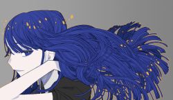 Rule 34 | androgynous, artist request, blue eyes, blue hair, gender request, houseki no kuni, lapis lazuli (houseki no kuni), light smile, long hair, looking at viewer, solo