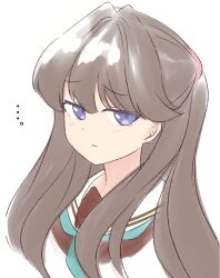 Rule 34 | ..., 1girl, aqua neckerchief, brown hair, closed mouth, commentary request, cropped shoulders, fujishima megumi, half-closed eyes, hasu no sora school uniform, jitome, light frown, link! like! love live!, long hair, looking at viewer, love live!, neckerchief, portrait, purple eyes, sailor collar, school uniform, simple background, solo, tsubuan (in taiyaki), two side up, virtual youtuber, white background, white sailor collar, winter uniform