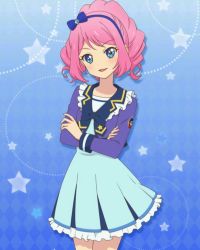 Rule 34 | 10s, aikatsu! (series), aikatsu stars!, blue eyes, blush, pink hair, sakuraba rola, school uniform, short hair, skirt, smile