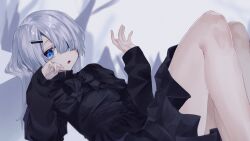 Rule 34 | 1girl, absurdres, black capelet, black dress, blue eyes, capelet, dress, hair ornament, hairpin, highres, indie virtual youtuber, long hair, long sleeves, looking at viewer, noir (noworld), noworld, piano keys, se se (sese 9), virtual youtuber, white background, white hair