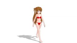 Rule 34 | 1girl, 3d, animated, barefoot, bikini, blue eyes, bouncing breasts, breasts, brown hair, full body, hair ornament, interface headset, long hair, looking away, medium breasts, neon genesis evangelion, osaru, red bikini, shadow, simple background, smile, solo, souryuu asuka langley, swimsuit, twintails, two side up, very long hair, walking, video, white background