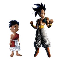 Rule 34 | age progression, black eyes, dokkan battle, dragon ball, gold belt, gold wristbands, highres, muscular, muscular male, nervous, serious, tagme, uub