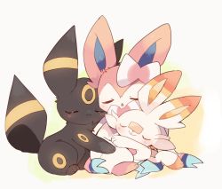 Rule 34 | :3, bandaid, bandaid on face, bandaid on nose, blush, closed mouth, commentary request, creatures (company), closed eyes, game freak, gen 2 pokemon, gen 6 pokemon, gen 8 pokemon, hug, nintendo, no humans, pokemon, pokemon (creature), scorbunny, sleeping, smile, sylveon, toes, umbreon, yupo 0322