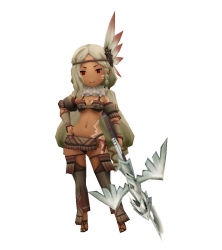 Rule 34 | 1girl, 3d, aimee matchlock, bow (weapon), braid, bravely default: flying fairy, bravely second: end layer, crossbow, dark skin, hair ornament, navel, official art, red eyes, silver hair, square enix, tattoo, weapon