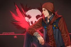 Rule 34 | 1boy, anderain, beanie, brown hair, chain, dark persona, dated, delsin rowe, hat, hood, hoodie, infamous second son, logo, male focus, profile, red theme, sitting, solo, wrist chain