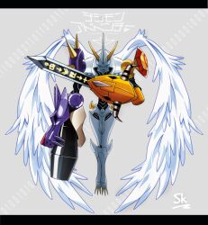 Rule 34 | absurdres, cannon, claws, digimon, digimon (creature), highres, omegamon, omegamon merciful mode, sword, weapon, wings