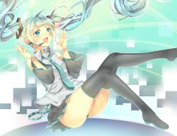 Rule 34 | bad id, bad pixiv id, blue eyes, blue hair, boots, hatsune miku, headphones, headset, highres, long hair, necktie, pochimeron, short twintails, skirt, solo, twintails, vocaloid