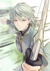 Rule 34 | 1boy, bow (weapon), fingerless gloves, fire emblem, fire emblem: the sacred stones, gloves, grey eyes, grey hair, innes (fire emblem), kiyuu, long hair, male focus, nintendo, solo, upper body, weapon