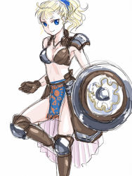 Rule 34 | 1girl, armor, bikini armor, blonde hair, blue eyes, breasts, chrono cross, cleavage, commentary request, marcy (chrono cross), aged up, s-a-murai, short hair, solo