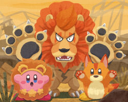 Rule 34 | animal ears, animal hands, awoofy, blush stickers, claws, creature, fangs, full body, furry, furry male, kirby, kirby (series), kirby and the forgotten land, leongar, lion, lion ears, miclot, nintendo, open mouth, orange fur, outstretched arms, solid oval eyes, standing, star (symbol), tail