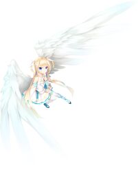 Rule 34 | 1girl, angel, angel wings, aqua ribbon, ascot, bare shoulders, blonde hair, blue bow, blue eyes, blue footwear, blue ribbon, bow, closed mouth, detached sleeves, feathered wings, feathers, foreshortening, frilled skirt, frills, full body, fuyutsuki tomo, half updo, hand up, highres, holding, holding feather, leg ribbon, long hair, long sleeves, looking at viewer, miniskirt, official art, pleated skirt, ribbon, shirayuki noa, shirt, sidelocks, simple background, skirt, sleeveless, sleeveless shirt, smile, solo, straight hair, tenshi souzou re-boot!, thighhighs, transparent background, two side up, very long hair, white ascot, white feathers, white shirt, white skirt, white sleeves, white thighhighs, white wings, wide sleeves, wing hair ornament, wings, zettai ryouiki