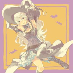 Rule 34 | 1girl, aisutabetao, animal, armpits, bat (animal), corrin (female) (fire emblem), corrin (fire emblem), dress, fire emblem, fire emblem fates, hat, highres, long hair, looking at viewer, nintendo, pointy ears, simple background, smile, solo, white hair, witch, witch hat