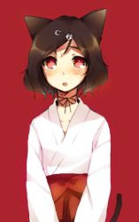 Rule 34 | 1boy, animal ears, bad id, bad pixiv id, brown hair, cat boy, cat ears, cat tail, crossdressing, hair ornament, hairclip, hanad, japanese clothes, kimono, male focus, red background, red eyes, simple background, solo, steins;gate, tail, trap, urushibara ruka