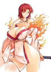 Rule 34 | 1girl, breasts, haganef, large breasts, makoto rukawa, red hair, sword, weapon