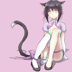 Rule 34 | 10s, 1girl, animal ears, black hair, cat ears, colivt, highres, legs, shaomei rin, shining (series), shining hearts, single thighhigh, sitting, solo, tail, thighhighs