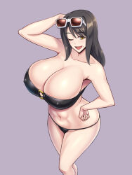 Rule 34 | 1girl, bikini, breasts, huge breasts, kawanuma uotsuri, long hair, saionji aki, smile, sunglasses on head, swimsuit