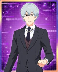 Rule 34 | 1boy, black necktie, buttons, clenched hand, closed mouth, collared shirt, formal, glasses, grey eyes, grey hair, hair between eyes, hazama michio, idolmaster, idolmaster side-m, idolmaster side-m growing stars, long sleeves, male focus, necktie, official art, shirt