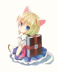 Rule 34 | 1girl, alice margatroid, animal ears, blonde hair, blue eyes, book, capelet, cat ears, cat tail, chibi, dress, grimoire, grimoire of alice, hairband, short hair, solo, tail, takatsukasa yue, touhou, aged down