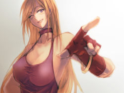 Rule 34 | 1girl, bad id, bad pixiv id, bare shoulders, blonde hair, blue eyes, breasts, catxcat, choker, cleavage, covered erect nipples, dress, fatal fury, fingerless gloves, garou: mark of the wolves, gloves, grin, jenet behrn, large breasts, long hair, one eye closed, pirate, pointing, sideboob, smile, snk, solo, the king of fighters, wink