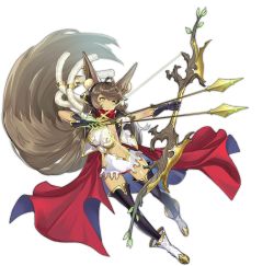 Rule 34 | 1girl, absurdly long hair, ahoge, animal ear fluff, animal ears, ark order, arrow (projectile), black gloves, black thighhighs, blue cape, boots, bow (weapon), braid, breasts, brown hair, cape, clothing cutout, dark skin, drawing bow, ear piercing, full body, gloves, gold trim, green eyes, hair tubes, holding, holding arrow, holding bow (weapon), holding weapon, jacket, jewelry, large breasts, long hair, official art, piercing, pppppan, red cape, red scarf, ring, scarf, shirt, short sleeves, shorts, side braid, side cutout, sideboob, sidelocks, solo, tachi-e, thighhighs, transparent background, twin braids, two-sided cape, two-sided fabric, vali (ark order), very long hair, weapon, white footwear, white jacket, white shirt, white shorts, wing collar