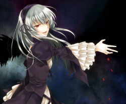 Rule 34 | 00s, bad id, bad pixiv id, doll joints, dress, hairband, joints, long hair, moyoriaki, petals, red eyes, rozen maiden, silver hair, solo, suigintou, wings