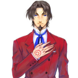 Rule 34 | 1boy, aduma, blue eyes, brown hair, command spell, facial hair, fate/zero, fate (series), formal, goatee, lowres, male focus, solo, suit, tohsaka tokiomi