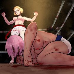 Rule 34 | 1girl, artist request, blood, breasts, catfight, defeat, large breasts, original, tagme