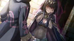 Rule 34 | 00s, 1girl, arms up, back, bangle, bikini, bikini top only, black eyes, black hair, black leotard, bodysuit, bracelet, breasts, bridal gauntlets, cape, cleavage, coat, covered navel, dutch angle, faceless, female focus, fire emblem, fire emblem awakening, hands on own face, head out of frame, headpiece, indoors, jewelry, leotard, long hair, looking at another, magic, matching hair/eyes, medium breasts, nintendo, official art, pale skin, robin (fire emblem), see-through, skirt, smile, solo focus, standing, swimsuit, tharja (fire emblem), wall, wrap skirt, yandere, yandere trance