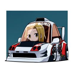 Rule 34 | 1girl, absurdres, blue background, brown sweater, car, chibi, driving, duz, frown, hair behind ear, highres, honda, honda integra, hori-san to miyamura-kun, looking at viewer, motor vehicle, need for speed, need for speed: underground, sleeves past wrists, solo, spoiler (automobile), sweater, vehicle focus, yoshikawa yuki (hori-san to miyamura-kun)