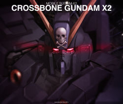 Rule 34 | character name, commentary request, crossbone gundam, crossbone gundam x-2, glowing, glowing eyes, gundam, highres, kzchan, looking at viewer, mecha, no humans, robot, skull and crossbones, upper body