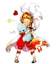 Rule 34 | 1boy, 1other, blonde hair, boots, cape, dissidia final fantasy, closed eyes, final fantasy, final fantasy iii, fingerless gloves, full body, gloves, hair ornament, heart, helmet, holding, hug, hug from behind, koyokoyo, lower teeth only, male focus, nanami (fuku), onion knight, open mouth, pants, plume, puffy pants, red pants, smile, teeth, upper teeth only, white background, white cape