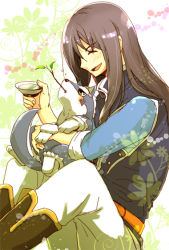 Rule 34 | 00s, 1boy, black hair, boots, dog, closed eyes, long hair, male focus, namino kokoro, official alternate costume, pants, puppy, repede (tales), smile, solo, tales of (series), tales of vesperia, yuri lowell