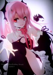 Rule 34 | 10s, 1girl, arukanu, birthday, black dress, black thighhighs, character name, dated, dress, happy, happy birthday, krul tepes, long hair, owari no seraph, pink hair, red eyes, solo, thighhighs, tsukimori usako, twintails, two side up