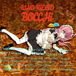 Rule 34 | 1girl, album cover, album cover redraw, alternate costume, apron, black dress, black footwear, blue eyes, bocchi the rock!, copyright name, cover, derivative work, dress, enmaided, frilled apron, frilled dress, frills, gotoh hitori, goumonsha, hairband, highres, long hair, lying, maid, maid headdress, mary janes, on side, parody, pink hair, puffy short sleeves, puffy sleeves, sex pistols, shaded face, shoes, short sleeves, solo, thighhighs, white apron, white hairband, white thighhighs, wrist cuffs