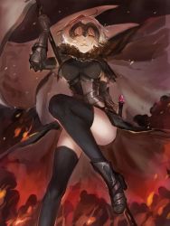 Rule 34 | 1girl, armor, blonde hair, fate/grand order, fate (series), fire, flag, headpiece, highres, jeanne d&#039;arc (fate), jeanne d&#039;arc alter (avenger) (fate), jeanne d&#039;arc alter (avenger) (first ascension) (fate), jeanne d&#039;arc alter (fate), looking at viewer, niru (17185924), solo, yellow eyes
