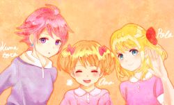 Rule 34 | 3girls, ana (mother), bad id, bad pixiv id, blonde hair, blue eyes, character name, child, earrings, jewelry, kumatora, mother (game), mother 2, mother 3, multiple girls, nintendo, paula (mother 2), pink hair, purple eyes, short hair, smile, twintails