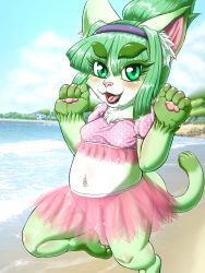 Rule 34 | artist request, borrowed character, green eyes, green hair, highres, midori (nakagami takashi), open mouth, short hair, swimsuit, tongue