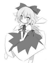 Rule 34 | bow, cirno, dress, embodiment of scarlet devil, greyscale, hair bow, highres, miko machi, monochrome, ribbon, short hair, sketch, smile, solo, touhou, wings